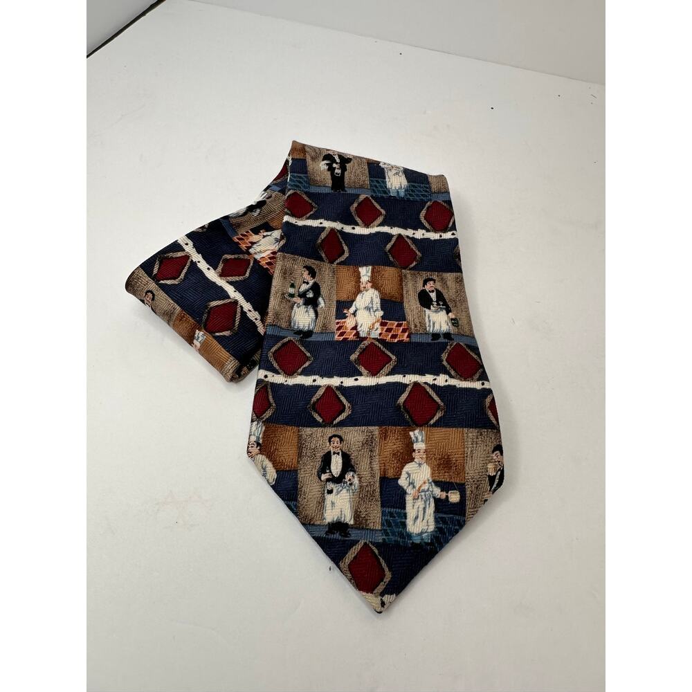 Reyn Spooner Bon Appetit 1988 Guy Buffet Italian Silk Tie USA Vintage - Picture 9 of 10